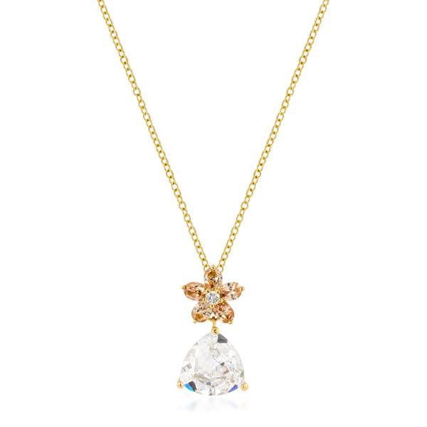 Goldtone Trillion Floral Pendant