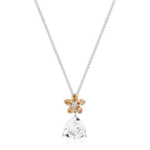 Silvertone Trillion Floral Pendant