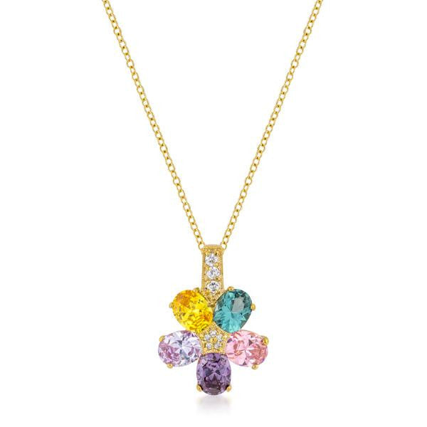 Multi-color Floral Pendant In Goldtone