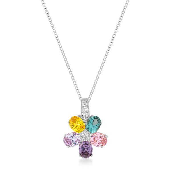 Multi-color Floral Pendant In Silvertone