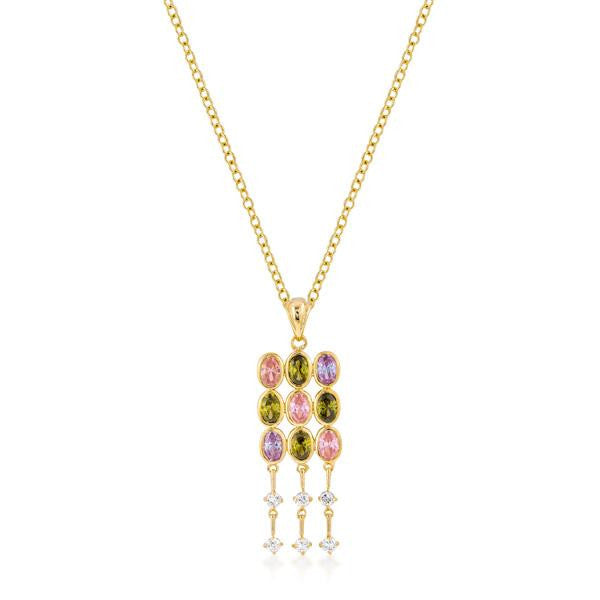 Goldtone Oval CZ Crest Pendant