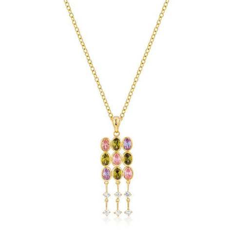 Goldtone Oval Cz Crest Pendant