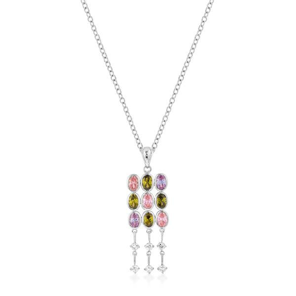 Silvertone Oval CZ Crest Pendant