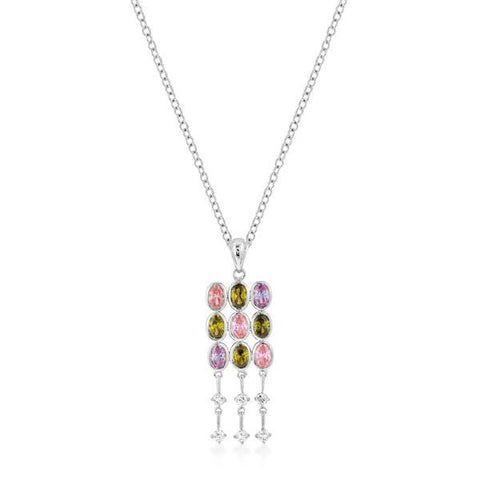 Silvertone Oval CZ Crest Pendant