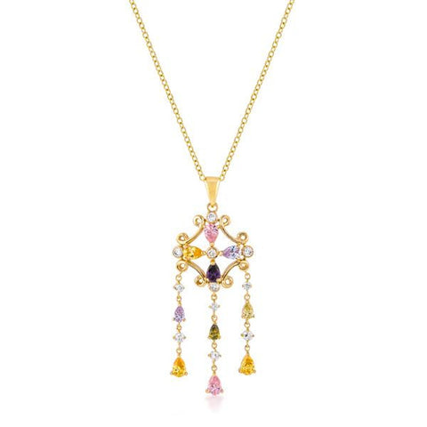 Goldtone Multi-color Dangle Pendant
