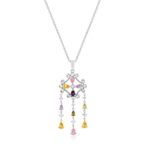 Silvertone Multi-Color Dangle Pendant