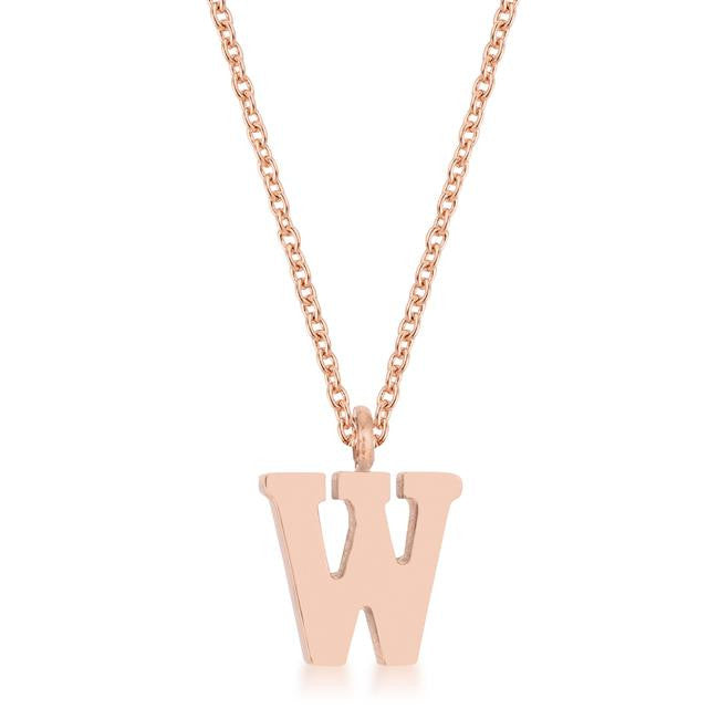 Elaina Rose Gold Stainless Steel W Initial Necklace