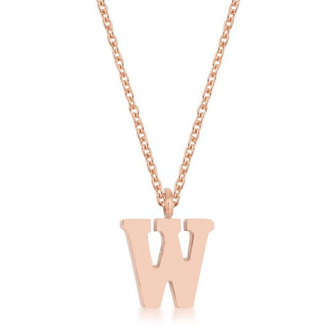 Elaina Rose Gold Stainless Steel W Initial Necklace