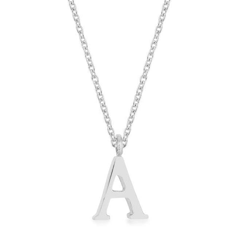 Elaina White Gold Rhodium Stainless Steel A Initial Necklace