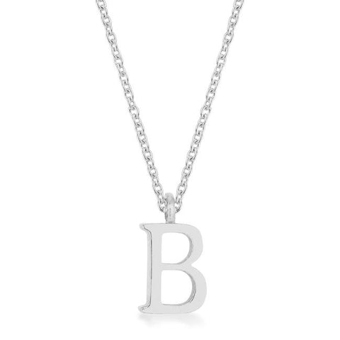 Elaina White Gold Rhodium Stainless Steel B Initial Necklace