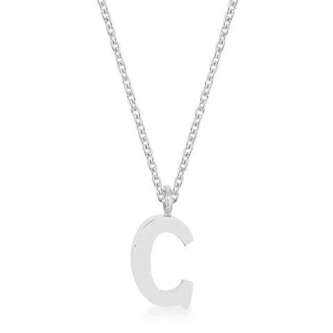Elaina White Gold Rhodium Stainless Steel C Initial Necklace