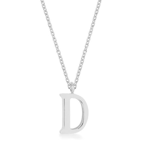 Elaina White Gold Rhodium Stainless Steel D Initial Necklace