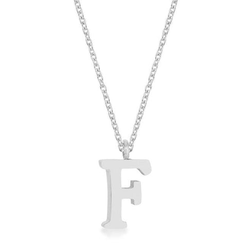 Elaina White Gold Rhodium Stainless Steel F Initial Necklace