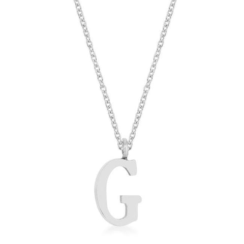 Elaina White Gold Rhodium Stainless Steel G Initial Necklace