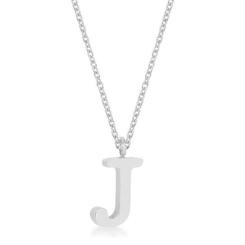 Elaina White Gold Rhodium Stainless Steel J Initial Necklace