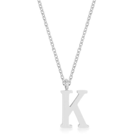 Elaina White Gold Rhodium Stainless Steel K Initial Necklace