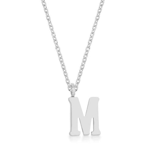 Elaina White Gold Rhodium Stainless Steel M Initial Necklace