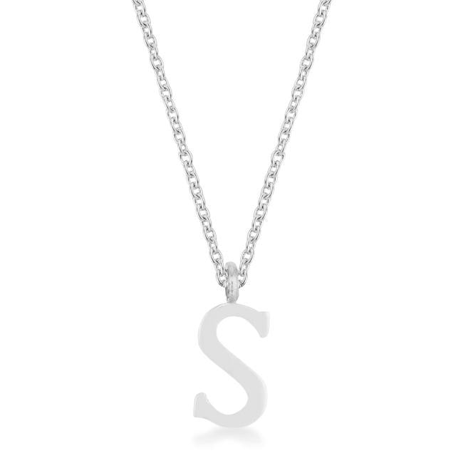 Elaina Rhodium Stainless Steel S Initial Necklace