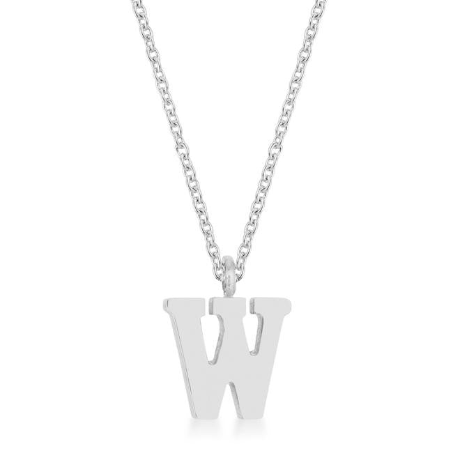 Elaina White Gold Rhodium Stainless Steel W Initial Necklace
