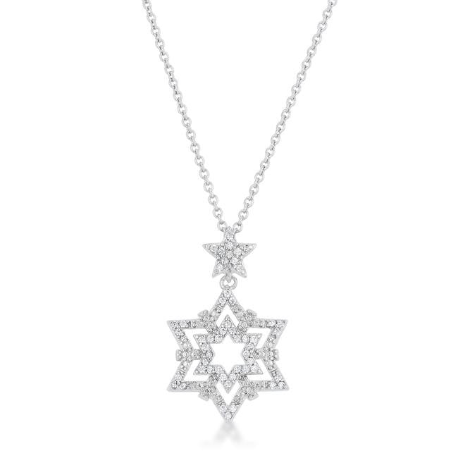 Stella 0.3ct Cz Rhodium Star Drop Necklace