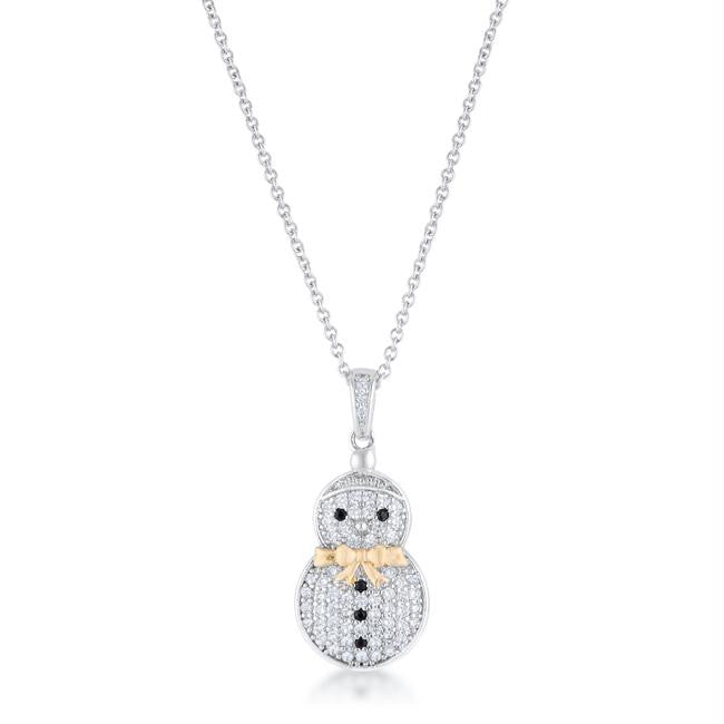 .35 ct CZ Two-Tone Snowman Pave Holiday Pendant