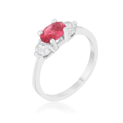 Miranna 1.2ct Fuchsia CZ Rhodium Classic Oval Ring, <b>Size 5</b>
