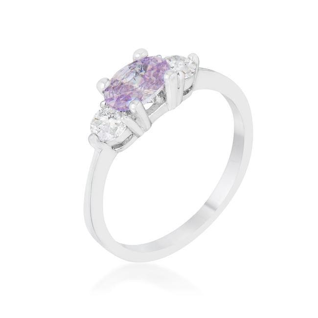 Miranna 1.2ct Lavender CZ Rhodium Classic Oval Ring, <b>Size 5</b>
