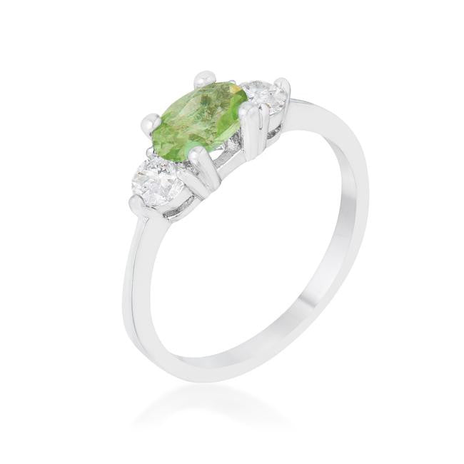 Miranna 1.2ct Peridot CZ Rhodium Classic Oval Ring, <b>Size 5</b>