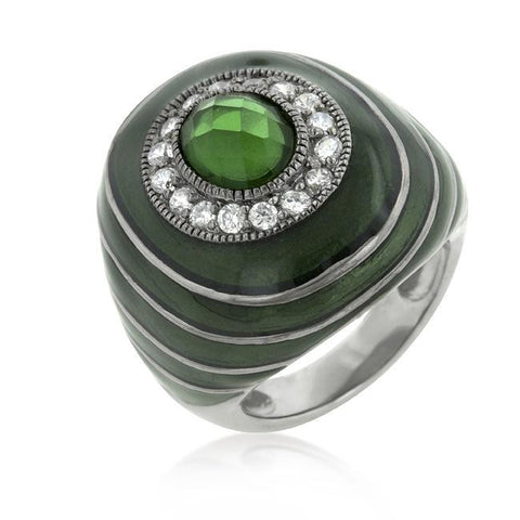 Green Enamel Crystal Cocktail Ring