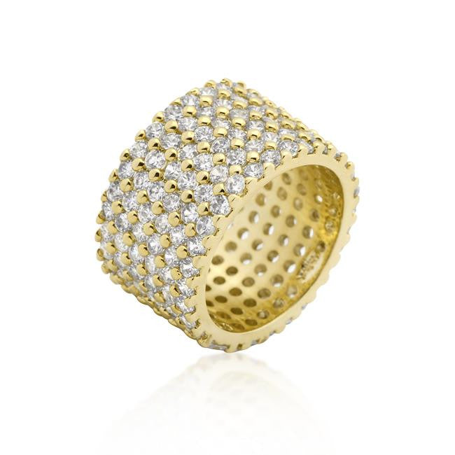 Goldtone Finishd Wide Pave Cubic Zirconia Ring