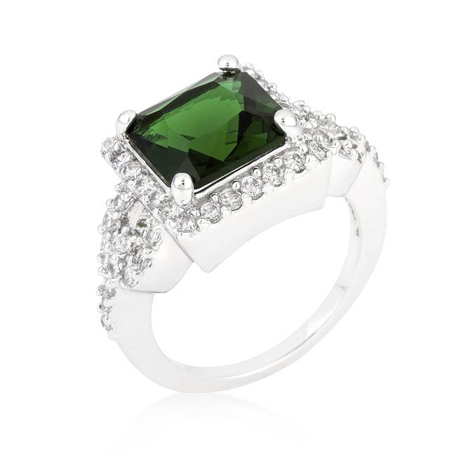 Halo Style Princess Cut Emerald Green Cocktail Ring