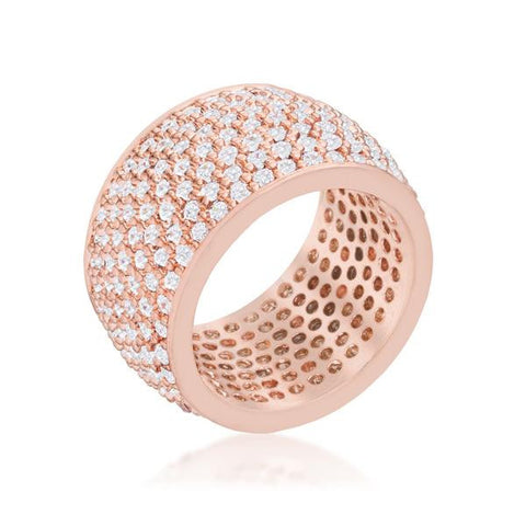 Wide Pave Cubic Zirconia Rose Gold Band Ring