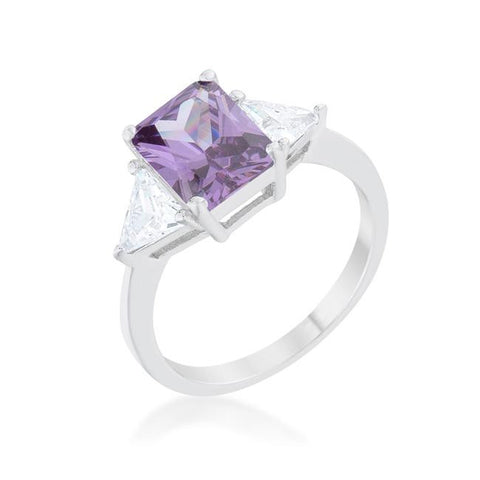 Classic Amethyst White Gold Rhodium Engagement Ring
