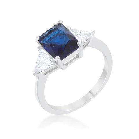 Classic Sapphire White Gold Rhodium Engagement Ring