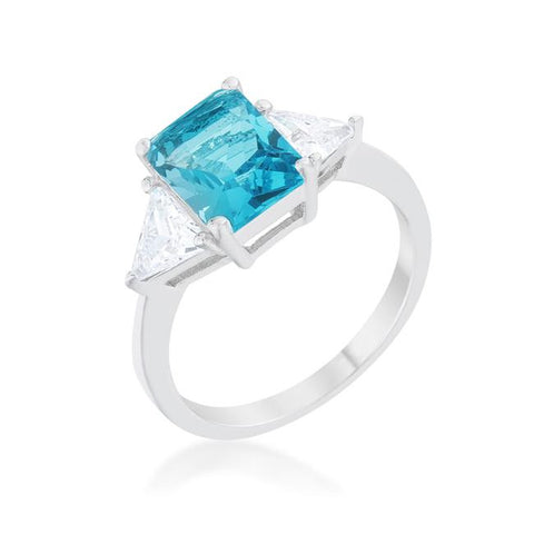 Classic Blue Topaz White Gold Rhodium Engagement Ring
