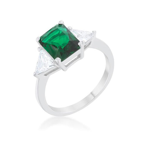 Classic Emerald White Gold Rhodium Engagement Ring