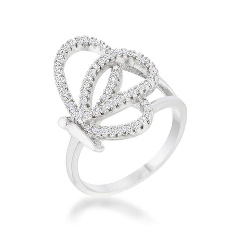 Bea 0.4ct CZ Rhodium Pave Butterfly Ring, <b>Size 5</b>