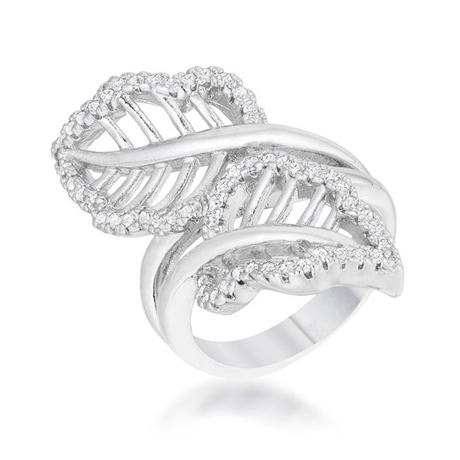Lina 0.4ct CZ Rhodium Leaf Wrap Ring, <b>Size 5</b>