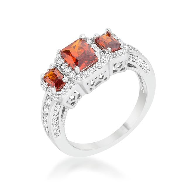 Rita 2.3ct Garnet CZ Rhodium Classic Trio Ring, <b>Size 5</b>