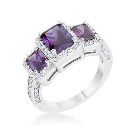 Rita 2.3ct Amethyst CZ Rhodium Classic Trio Ring, <b>Size 5</b>