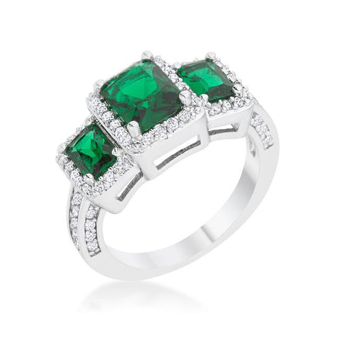 Rita 2.3ct Emerald CZ Rhodium Classic Trio Ring, <b>Size 5</b>