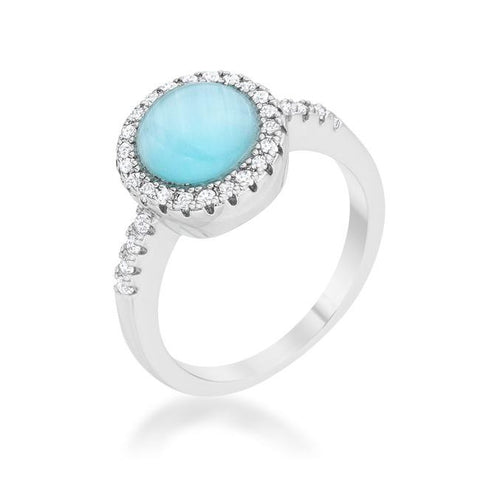 Patricia 0.3ct CZ Blue Cat's Eye Rhodium Classic Ring, <b>Size 5</b>