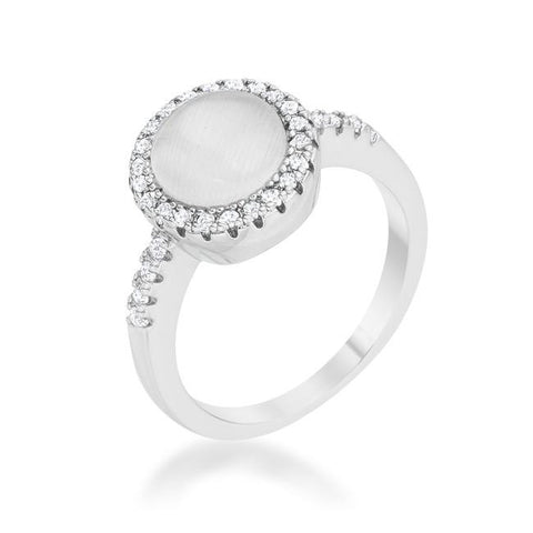 Patricia 0.3ct CZ White Cat's Eye Rhodium Classic Ring, <b>Size 5</b>