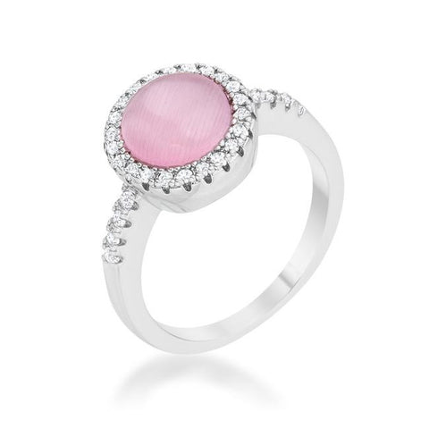 Patricia 0.3ct CZ Pink Cat's Eye Rhodium Classic Ring, <b>Size 5</b>