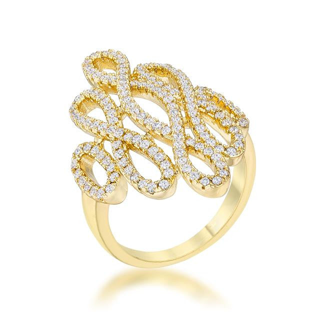 Natasha 0.94ct CZ 14k Gold Contemporary Cocktail Ring, <b>Size 5</b>