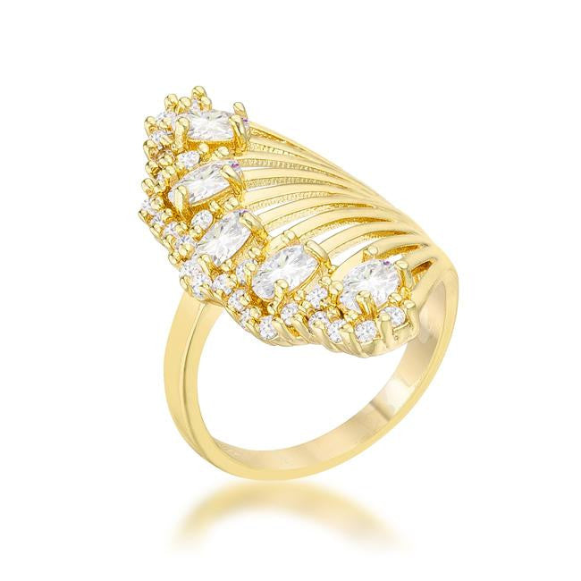 Natalie 2.15ct CZ 14k Gold Contemporary Cocktail Ring, <b>Size 5</b>
