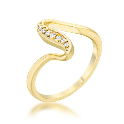 Sheryl 0.07ct CZ 14k Gold Simple Wave Ring, <b>Size 5</b>