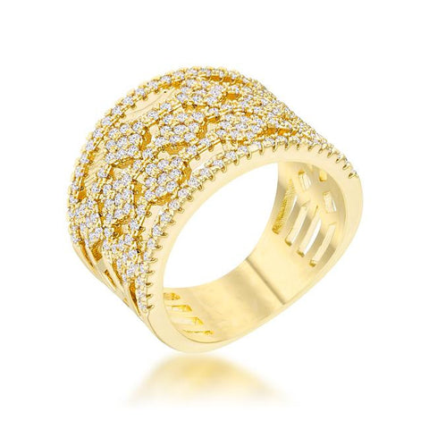 Marlene 0.6ct CZ 14k Gold Wide Band Cocktail Ring, <b>Size 5</b>