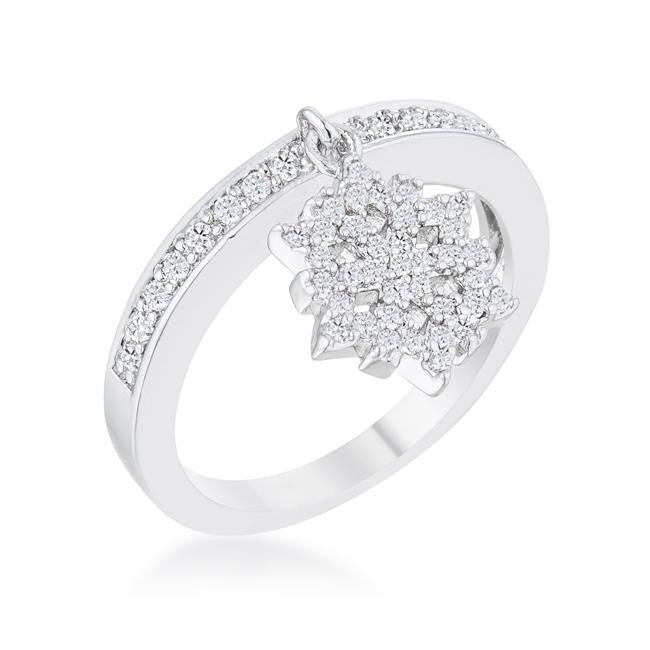 Snowflake 0.35ct CZ Rhodium Simple Holiday Charm Band Ring, <b>Size 5</b>