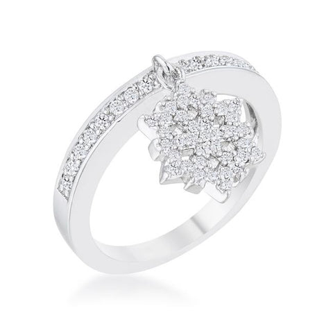 Snowflake 0.35ct CZ Rhodium Simple Holiday Charm Band Ring, <b>Size 5</b>